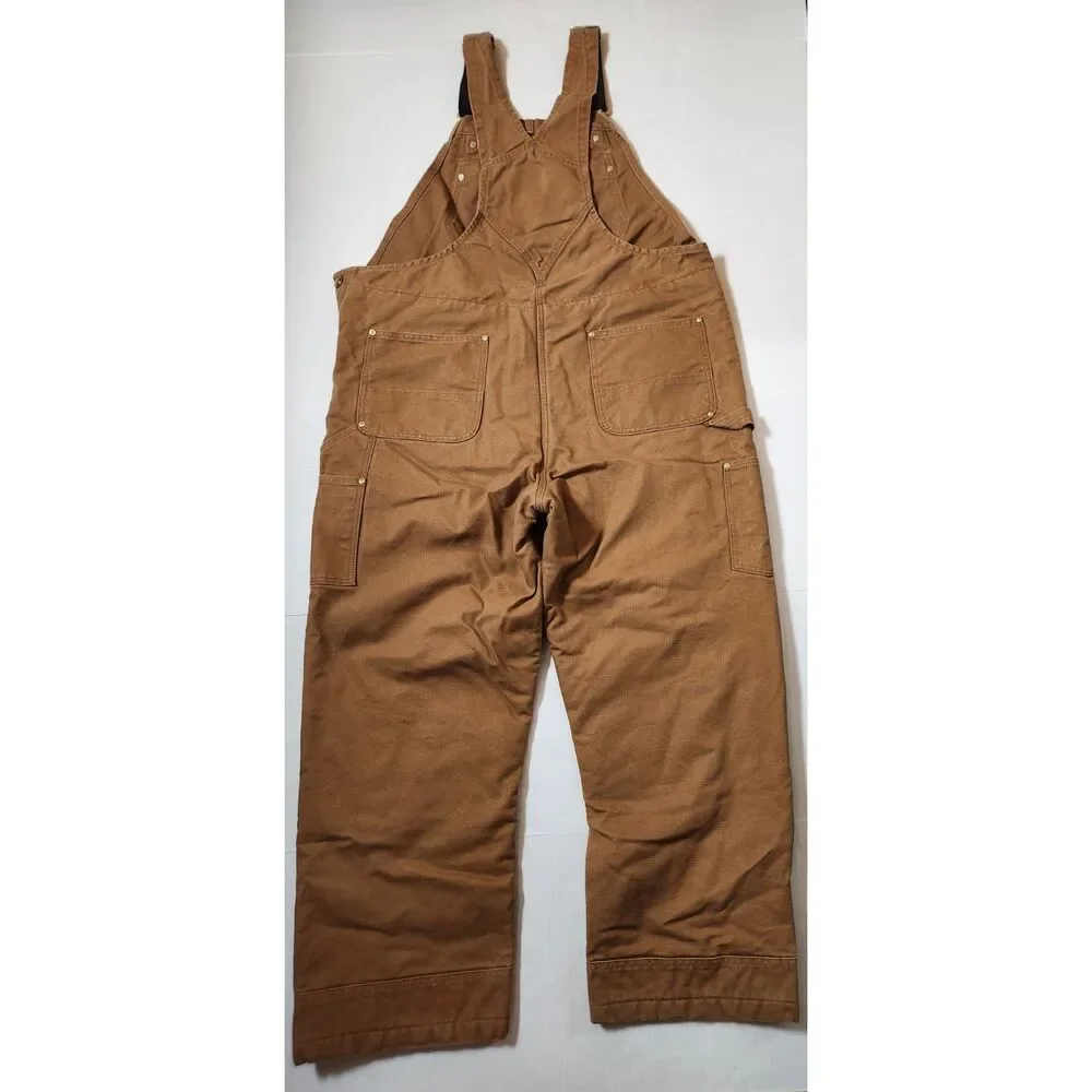 Carhartt Firm Duck Loose-Fit Insulated Bib Overalls Men’s Large Short Brown